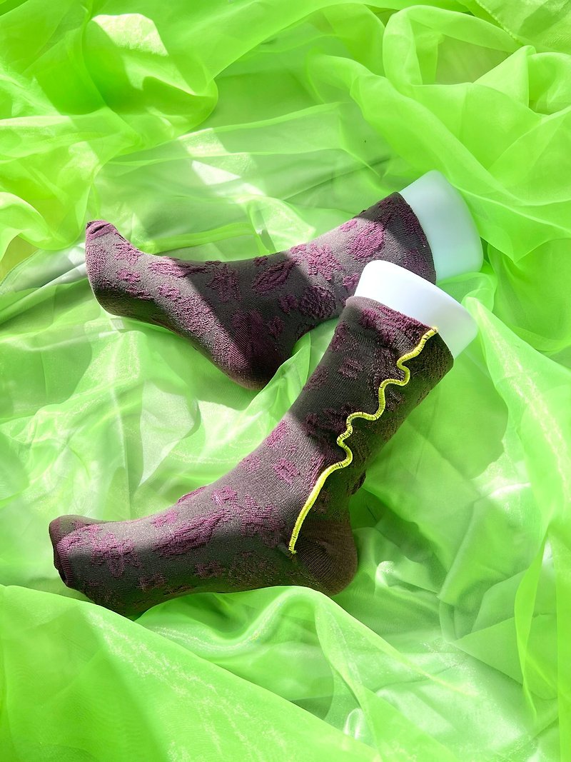 パープル×イエロー  カラフルメロウソックス 派手靴下 個性的 22.5〜25 女性靴下 socks - 襪子 - 其他材質 紫色