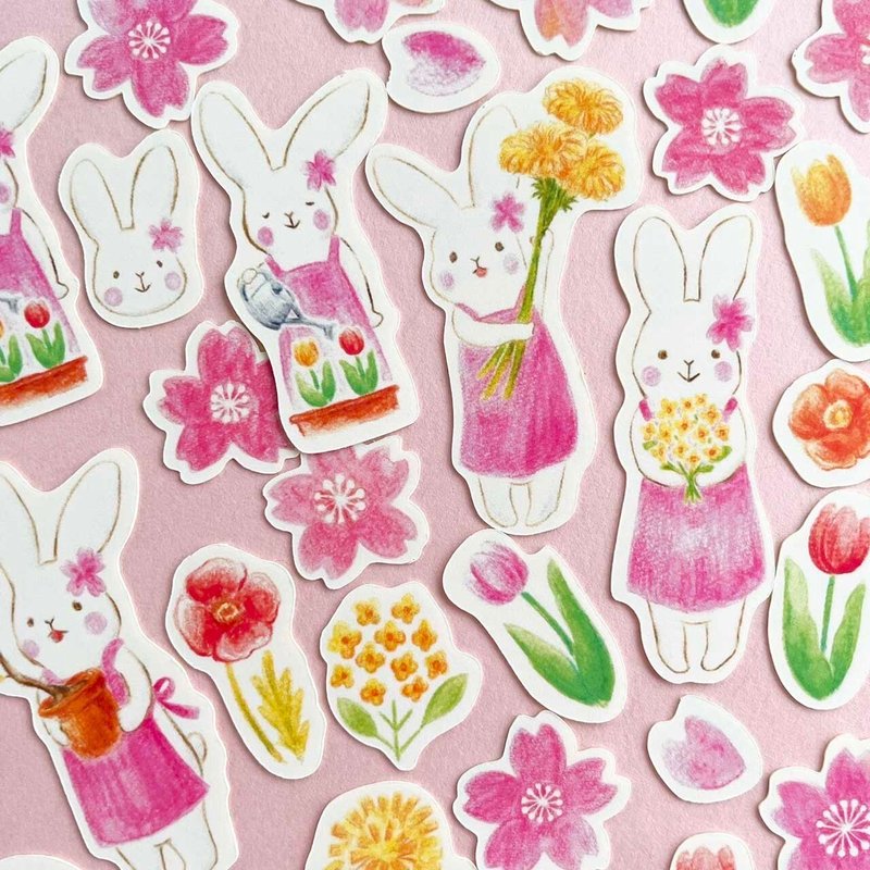 Sakura Bunny Flake Sticker (with postcard) - Stickers - Paper Pink