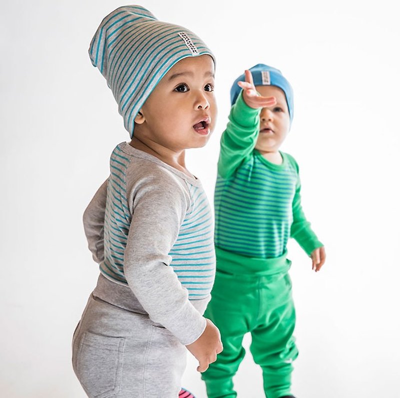 Nordic children's wear organic cotton striped hat gray / Turkish blue [broccoli limited edition] - อื่นๆ - ผ้าฝ้าย/ผ้าลินิน สีเทา