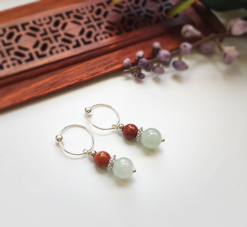 [People's treasure box] - 懿妃-natural jade beads embellished with pure silver earrings - Earrings & Clip-ons - Jade Red