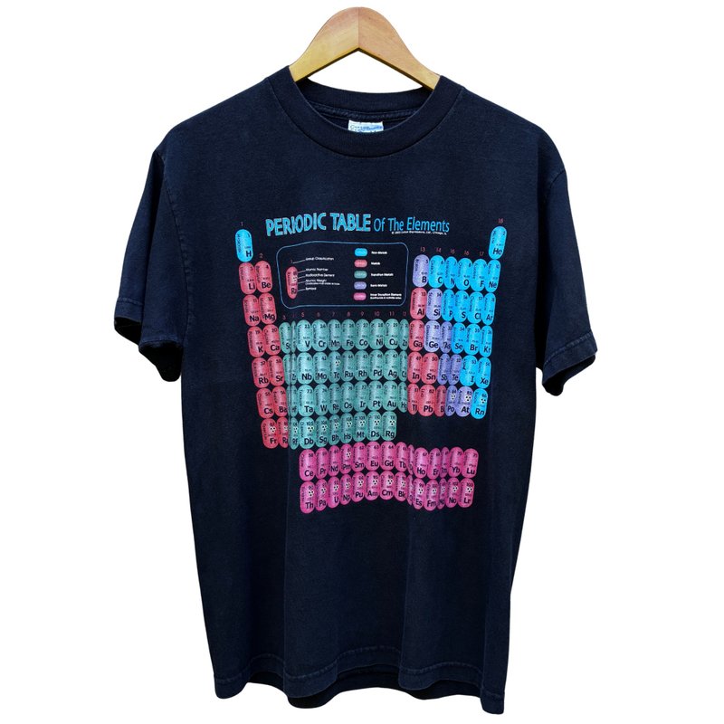 Vintage  90s The Periodic Table of Elements Black T Shirt - 男 T 恤 - 棉．麻 黑色