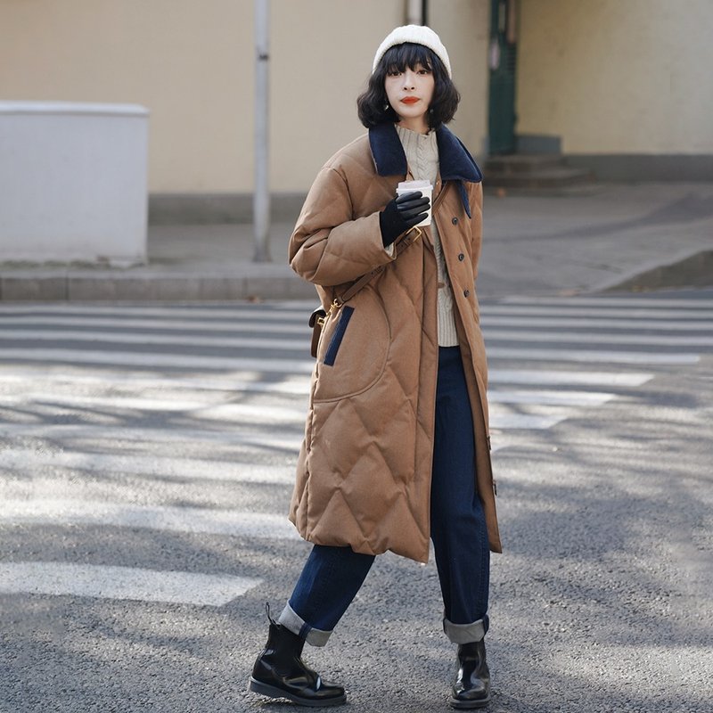 長款菱格羽絨服|外套|双色|冬款|Sora-864 - 女大衣/外套 - 聚酯纖維 多色