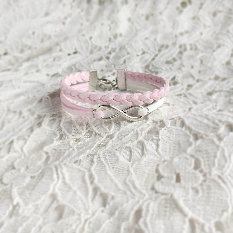 Handmade Double Braided Infinity Bracelets –sakura pink limited - สร้อยข้อมือ - วัสดุอื่นๆ สึชมพู
