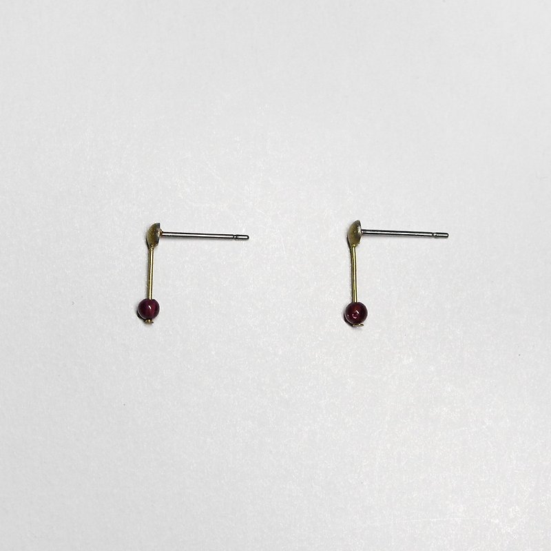 half's half- whisper (burgundy) - Garnet / brass / earrings / wine red / Stainless Steel Ear / Natural stone - Earrings & Clip-ons - Other Metals Purple