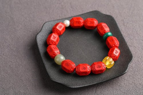水墨 天然原礦硃砂精品紅砂 六字真言棗珠 手鏈 硃砂含量高達95%以上