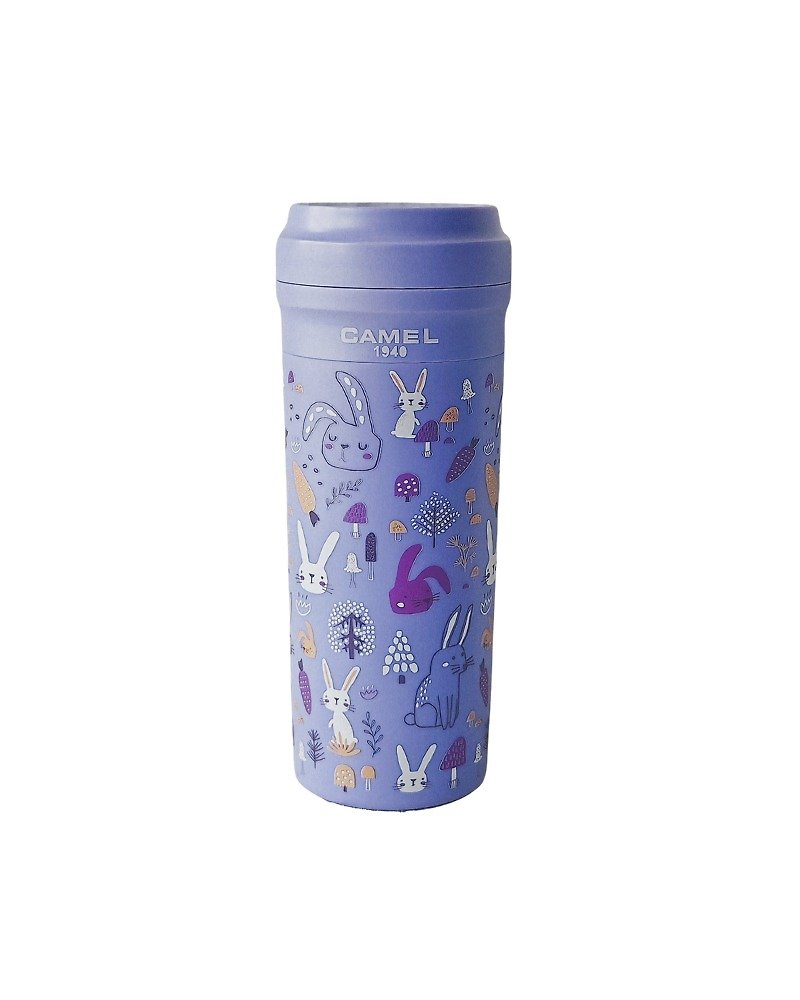 Camel brand 350ml glass bladder vacuum insulated cup with plastic shell and lid - animal series (rabbit RB) - Vacuum Flasks - Other Materials Purple