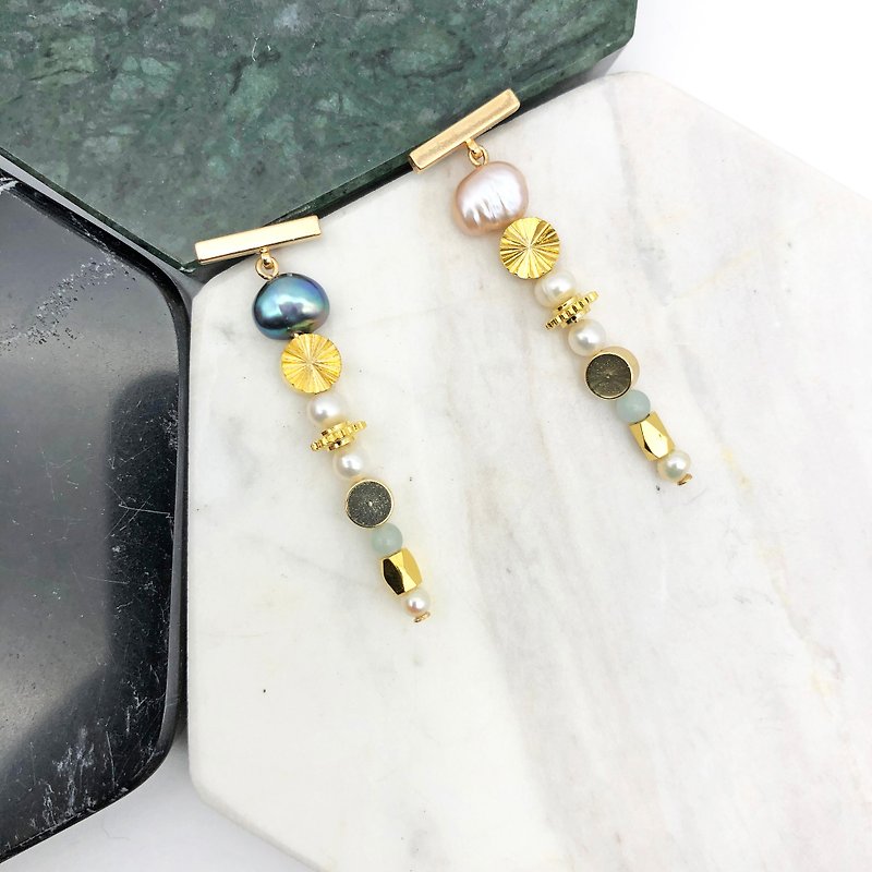Japanese Style Pearl 14GF Earrings 【Vintage Earrings】Mothers Day Gift - Earrings & Clip-ons - Pearl Gold