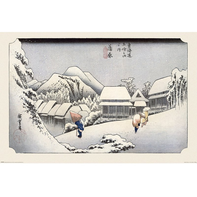 【浮世繪】歌川廣重－蒲原 夜之雪 英國進口海報 - 海報/掛畫/掛布 - 紙 灰色