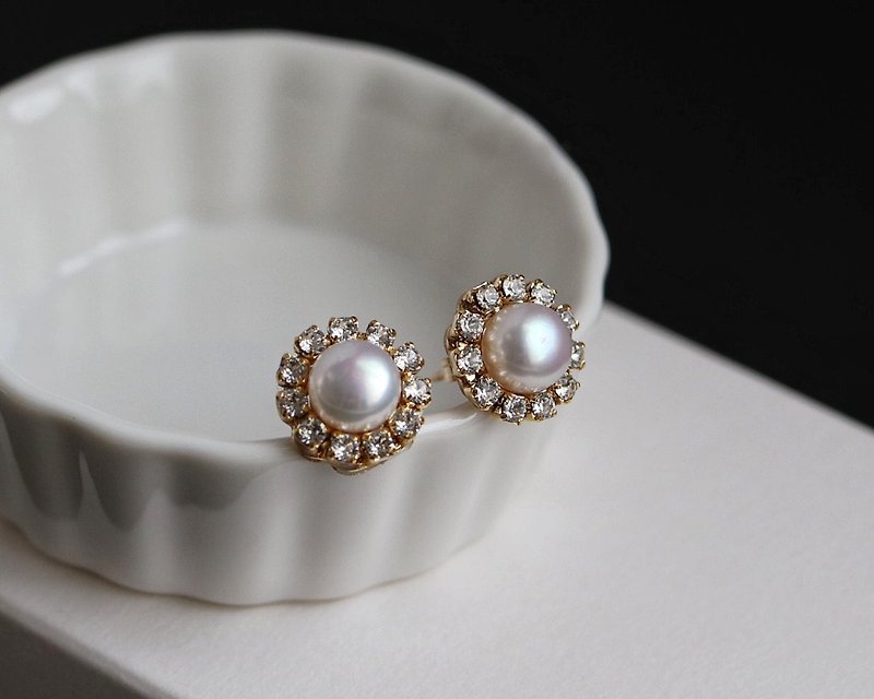 14kgf Freshwater Pearl Bijoux Framing Earrings (Clip-On) - Earrings & Clip-ons - Pearl White
