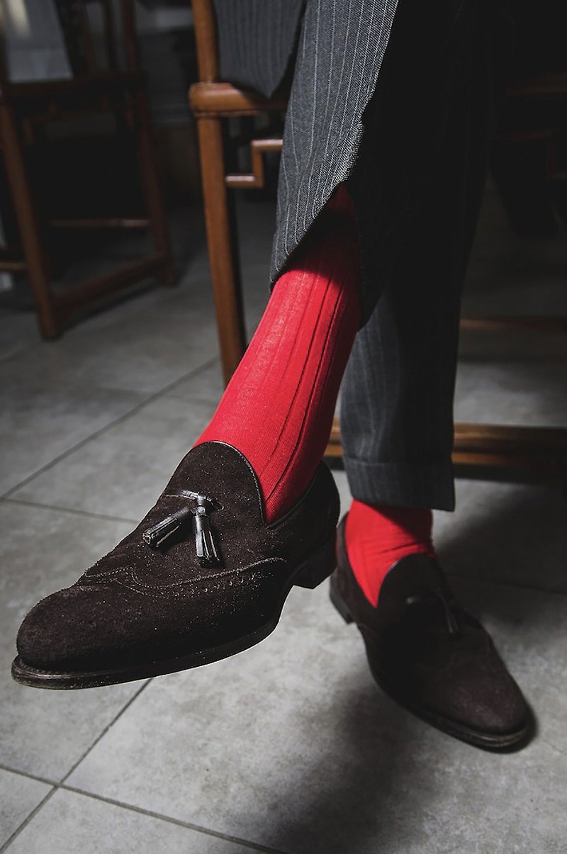 Tall Gentlemen's Socks Made in Italy 80 Combed Mercerized Cotton Bipu Red (Tribute to Bipu Special Edition) - Dress Socks - Cotton & Hemp Red