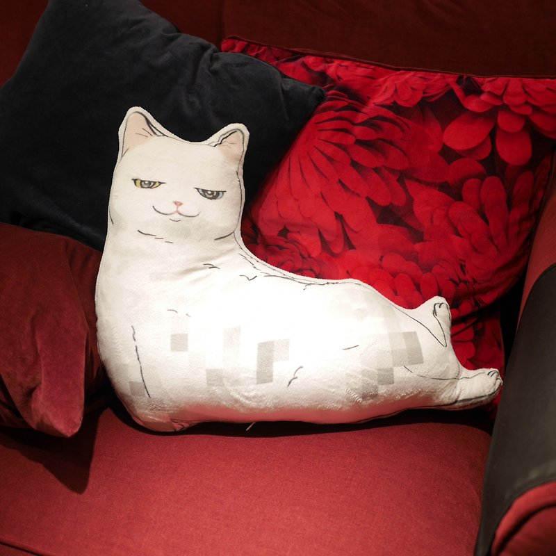 White cat Cushion throw pillow PURRBOY - ตุ๊กตา - ผ้าฝ้าย/ผ้าลินิน ขาว
