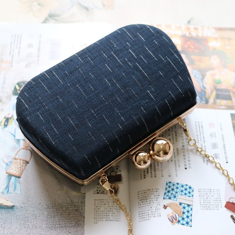 Boxed Kisslocked Bag | Girlskioku~* - Messenger Bags & Sling Bags - Cotton & Hemp Blue