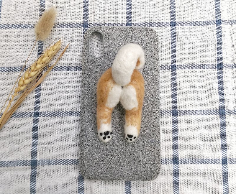Needle Felt Dog Shiba Inu Butt Phone Case Iphone X - Phone Cases - Wool Gray
