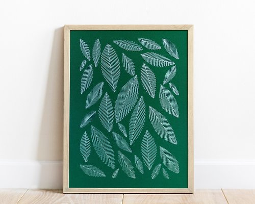 daashart Modern line drawing Trendy emerald green abstract leaves wall art Nature lovers