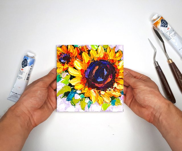 ひまわりの絵厚塗りオリジナルアート花の油絵花の壁アート