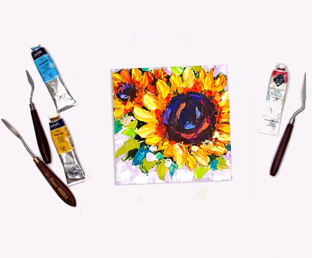 ひまわりの絵厚塗りオリジナルアート花の油絵花の壁アート
