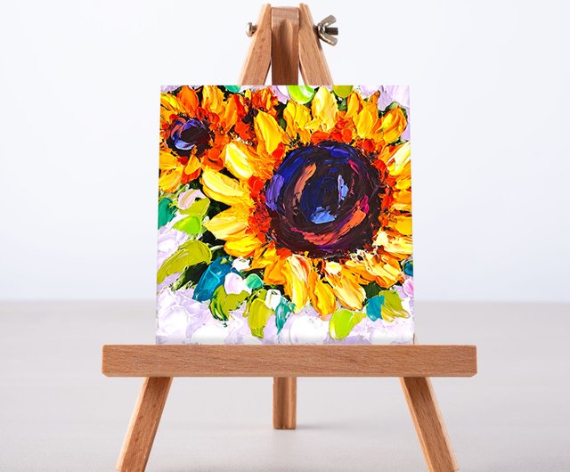 厚塗りひまわりの油絵 ひまわりの絵厚塗りオリジナルアート花の油絵花の壁アート