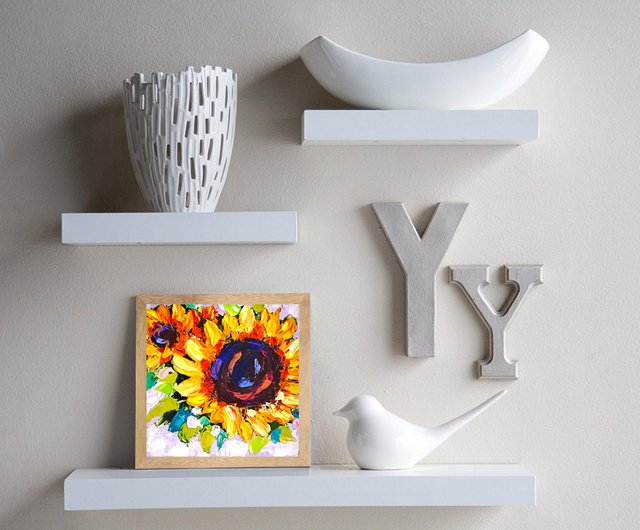 ひまわりの絵厚塗りオリジナルアート花の油絵花の壁アート - ショップ