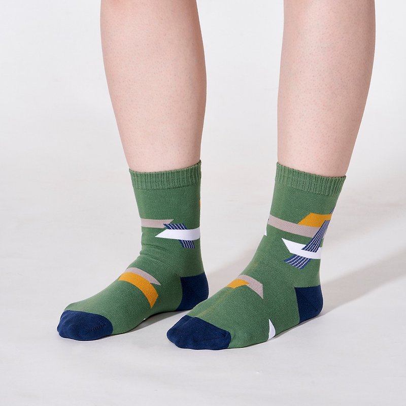 平行宇宙 3:4 /綠/ 襪子 - 襪子 - 棉．麻 綠色
