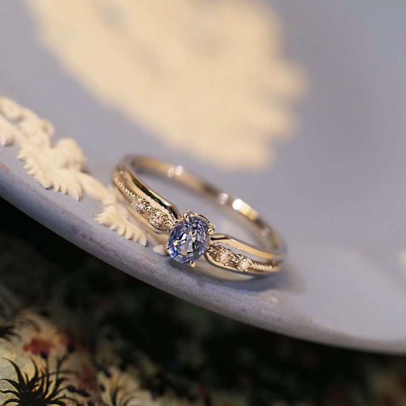 Blue Sapphire Oval Ring | 藍寶石橢圓戒指 | 18K 白金 - 戒指 - 貴金屬 銀色