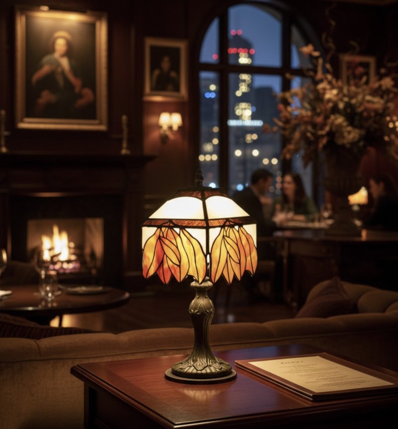 秋楓私語 | 手工古典葉片造型鑲嵌玻璃檯燈 - 燈具/燈飾 - 玻璃 橘色