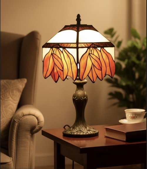 リーフランプ ステンドグラス ハンドメイド リーフ模様の緑のステンドグラスのランプ」グリーン スタンドライト