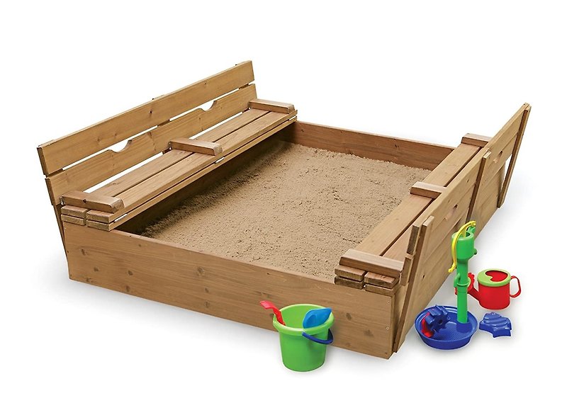 シート、ベンチ付きの木製の子供用砂場 - キッズ家具 - 木製 多色