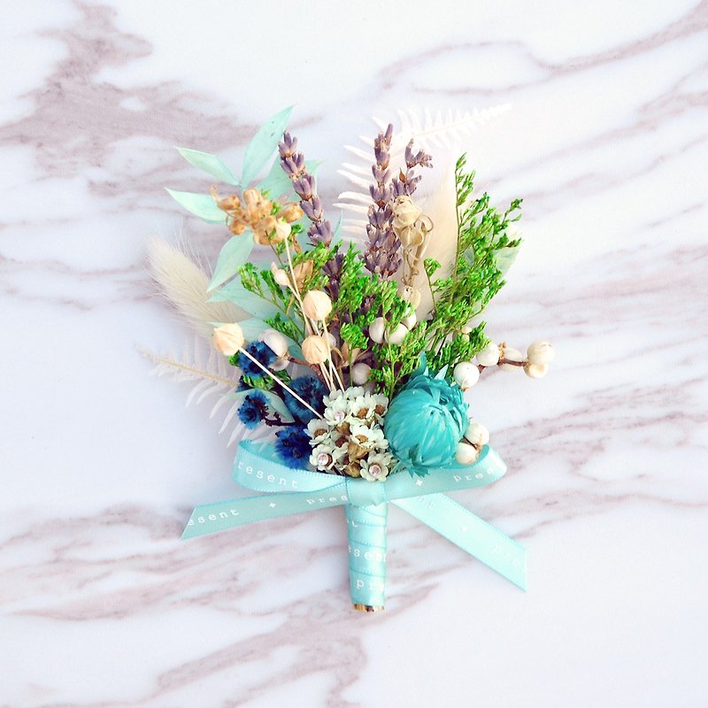 【客製】乾燥胸花-Tiffany Blue 湖水藍綠色 伴郎招待胸花 - 胸花/手腕花 - 植物．花 綠色
