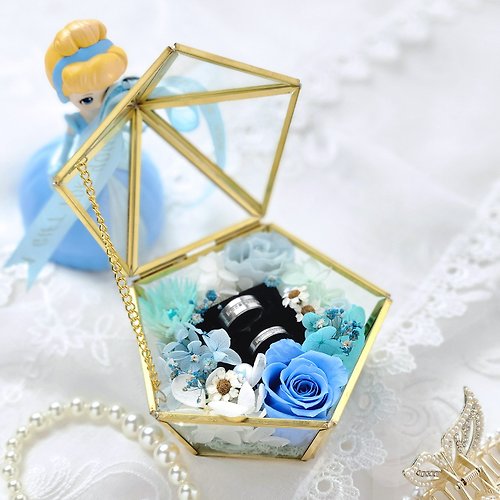 萍水相逢 永生玫瑰花玻璃珠寶戒指盒-藍色五角星 結婚禮物 情人節禮物