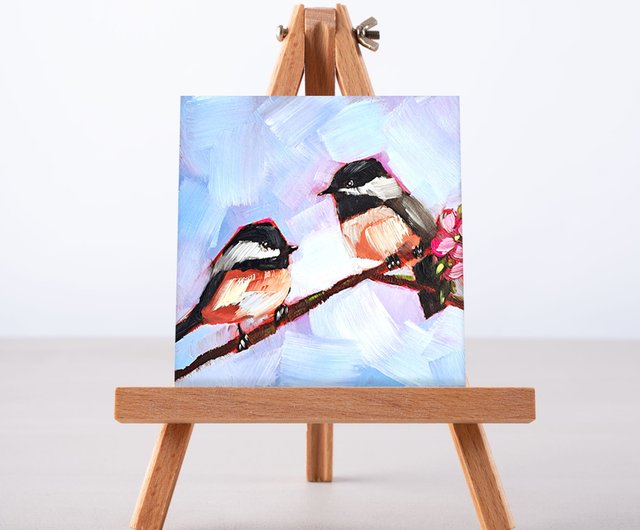 Chickadee Painting Titmouse Original Art Bird Oil Painting Animal Small purchases Wall Art