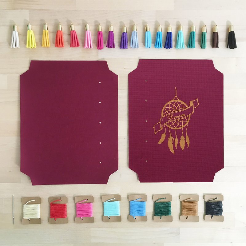 Fabric-Like Burgundy Paper + Suede Tassel Bookmark Craftbook Maker (DIY Notebook / Bookbinding Kit - Dream - Wood, Bamboo & Paper - Paper Red