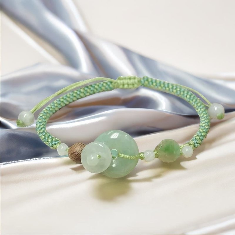 [May‧Peace] Ice Green Jade Peace Buckle Braided Bracelet | Natural Burmese Jade A-grade | Gift - Bracelets - Jade Transparent