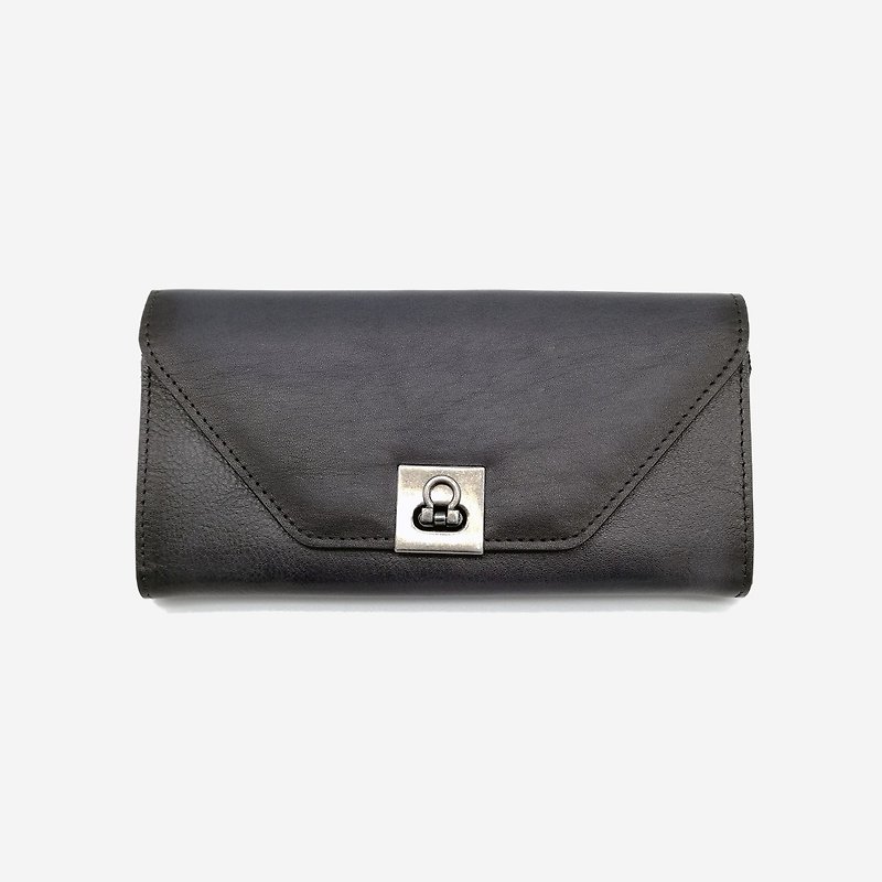 [Valentine's Day] ladies leather long clip leather color handmade wallet phone bag clutch bag - กระเป๋าคลัทช์ - หนังแท้ สีดำ