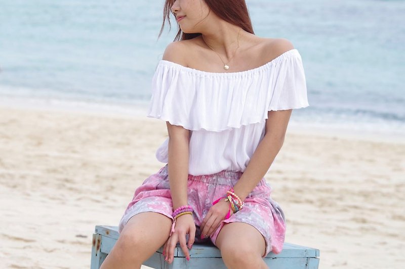 Uneven dyed beach culottes <pink gray> - กางเกงขายาว - วัสดุอื่นๆ สึชมพู