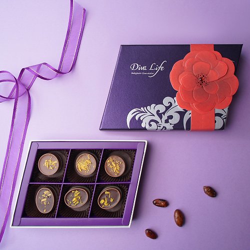 Diva Life 全球著名的比利時巧克力品牌 【Diva Life】玫瑰與酒 比利時酒心巧克力6入禮盒
