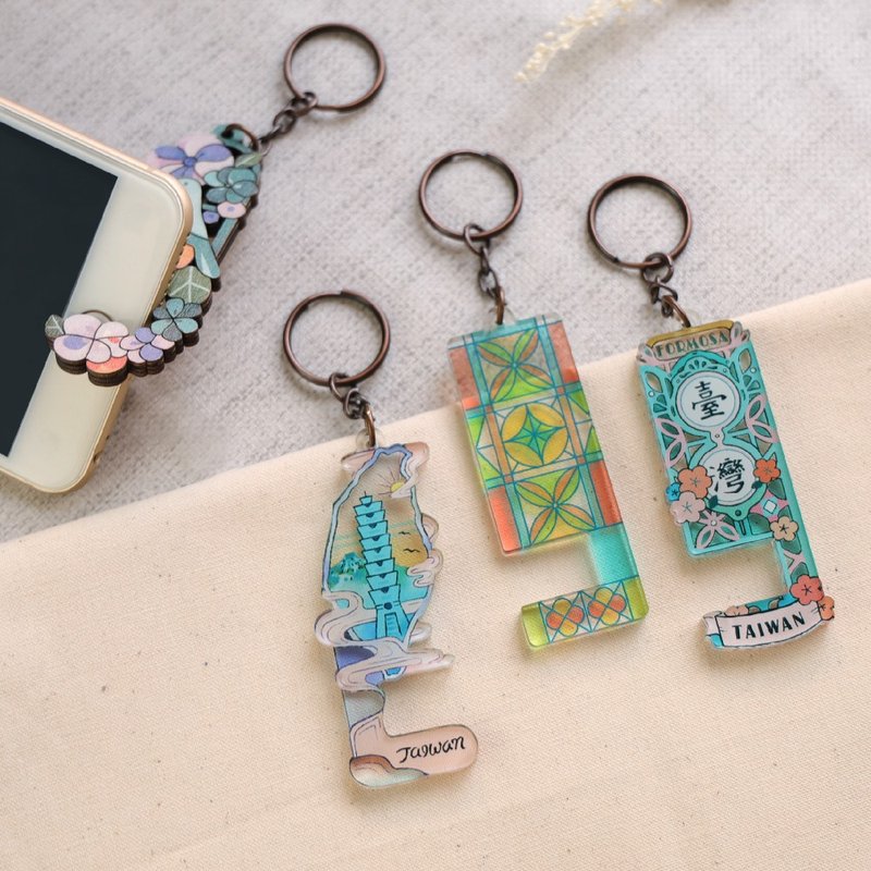 [Mobile phone holder - beautiful scenery] easy to carry key ring mobile phone holder - Phone Stands & Dust Plugs - Acrylic Multicolor