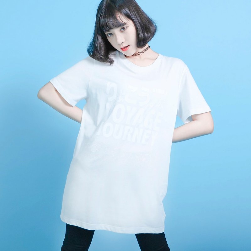 Travel Travel Language T-shirt Boyfriend Edition_6SF007_米白/白 - Women's T-Shirts - Cotton & Hemp White