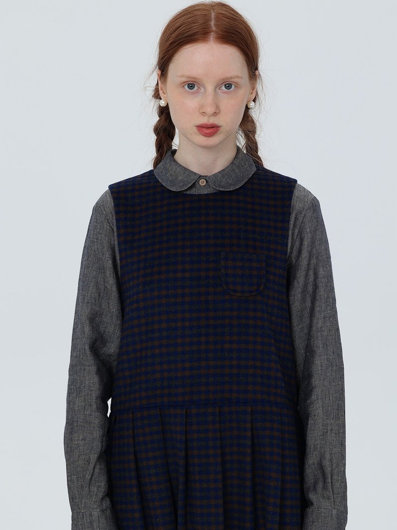 Autumn and winter retro blue small plaid college all-match vest skirt - One Piece Dresses - Polyester Blue