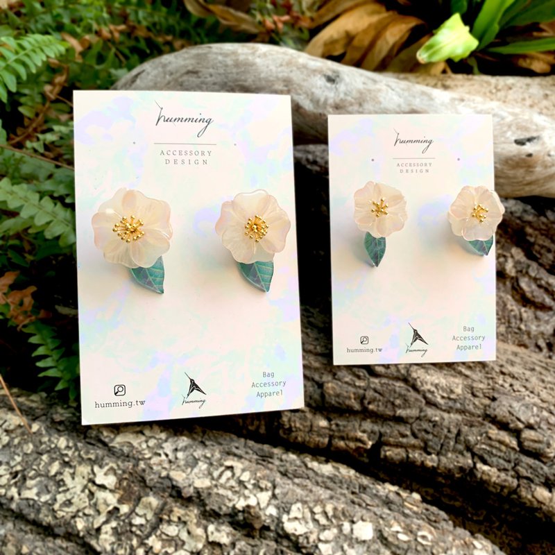 耳環 椿花 山茶花 樹脂 花 銀飾 耳夾 禮物 禮盒 手工 白 情人節 - 耳環/耳夾/耳骨夾 - 繡線 多色