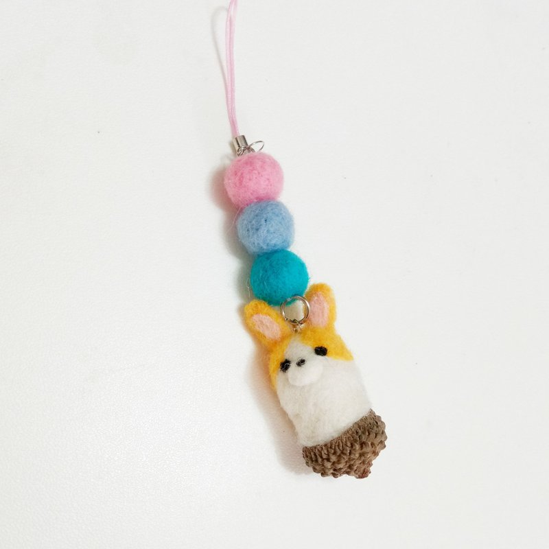 坐著橡實的動物們 -兔子羊毛氈 鑰匙圈、吊飾 - 手機掛繩/背帶 - 羊毛 橘色