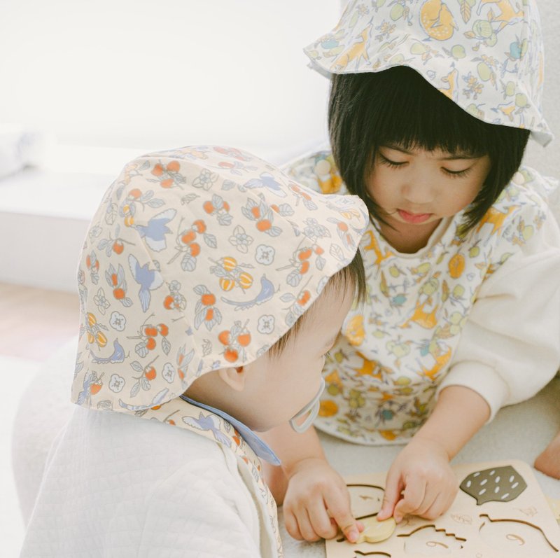 花瓣帽-幼兒/嬉遊山林/喜柿橘鵲 - 嬰兒帽子/髮帶 - 棉．麻 橘色