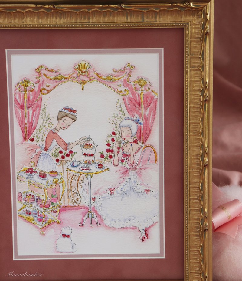 A5 size Manonboudoir art print Tea Party in the Garden with a Maid - 卡片/明信片 - 紙 