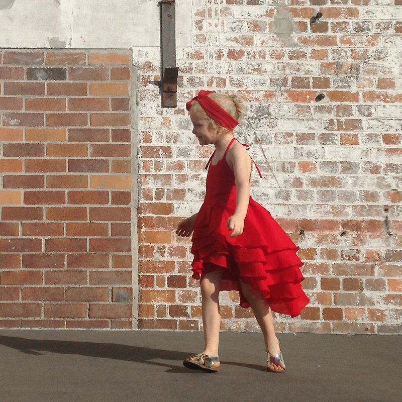 女孩紅色生日派對禮服新年芭蕾短裙 - 其他 - 棉．麻 紅色