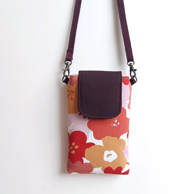 Cross-body/neck-hanging mobile phone bag-orange graffiti flowers - เคส/ซองมือถือ - ผ้าฝ้าย/ผ้าลินิน 