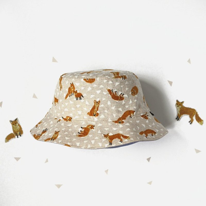 Triangular fox double-sided fisherman hat - Hats & Caps - Cotton & Hemp Khaki