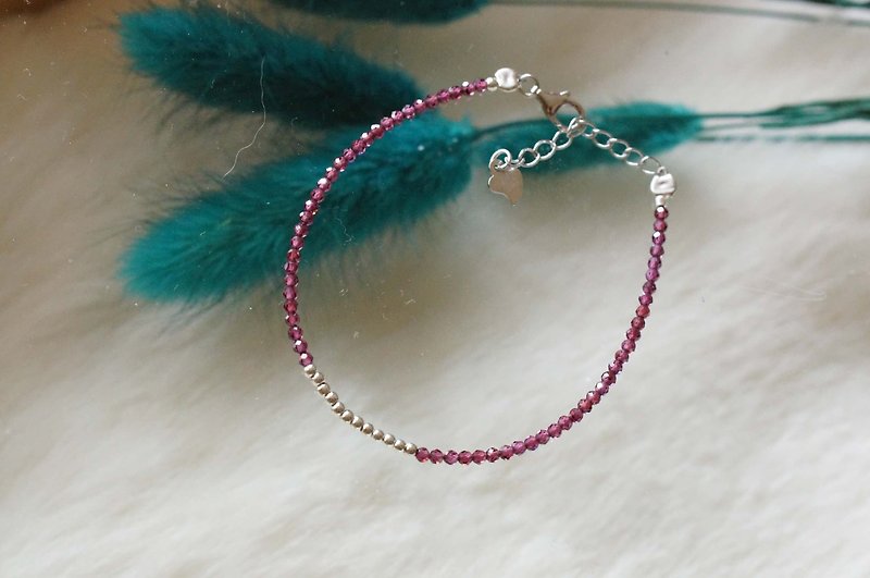 石榴石銀手鍊 ( Garnet Bracelet  with Linear Alloy ) - 手鍊/手鐲 - 寶石 紫色