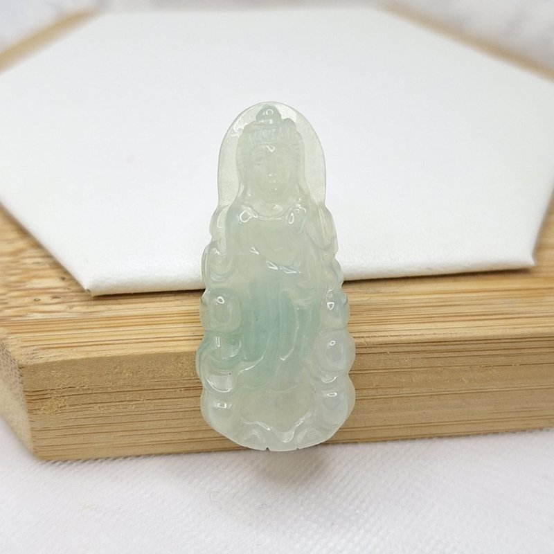 Bingrun Standing Guanyin Pendant | Natural Burmese Jade A Grade Jadeite - Necklaces - Jade 