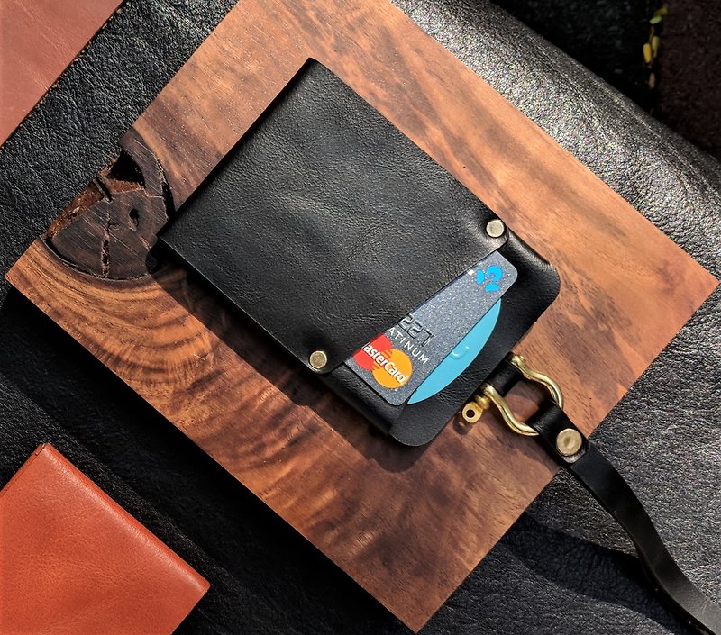 UNIC classic rivet ID holder / business card holder / accompanying wallet [customizable] - ที่ใส่บัตรคล้องคอ - หนังแท้ สีน้ำเงิน