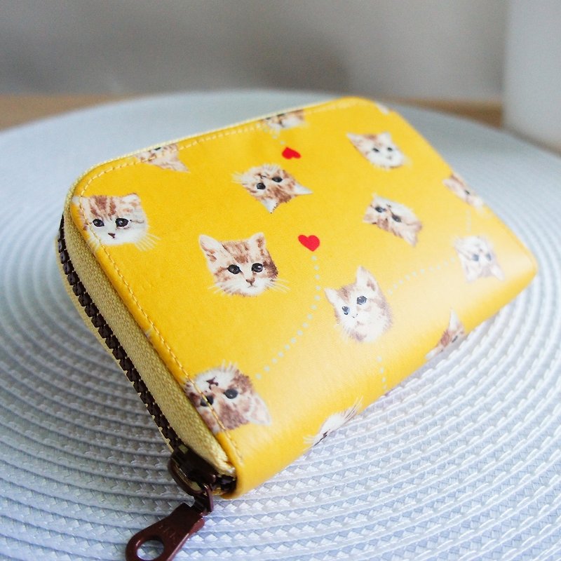ラブリー*小さな黄色の猫の財布。イエローファスナー長財布* - 財布 - コットン・麻 オレンジ