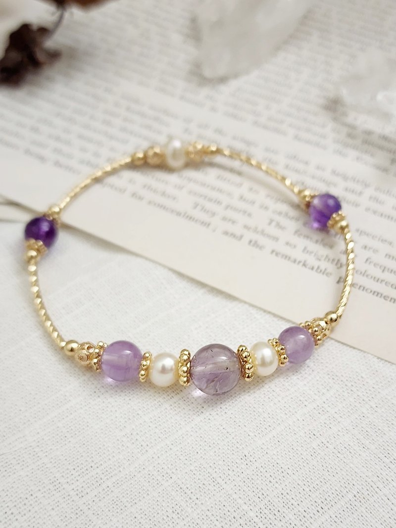 紫水晶阿賽/紫水晶/天然淡水珍珠 心願成就天然石手鍊 - 手鍊/手鐲 - 寶石 紫色